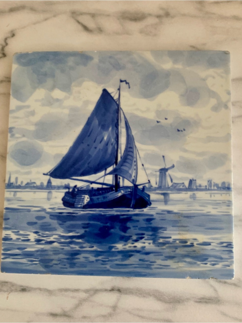 Delft Blue Sailboat Ceramic Tile Art 4X4 - Picture 3 of 4